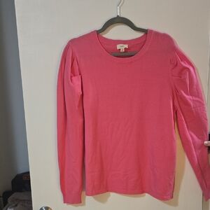 OTT Bright Pink Crew Neck Sweater with Puff Sleeves